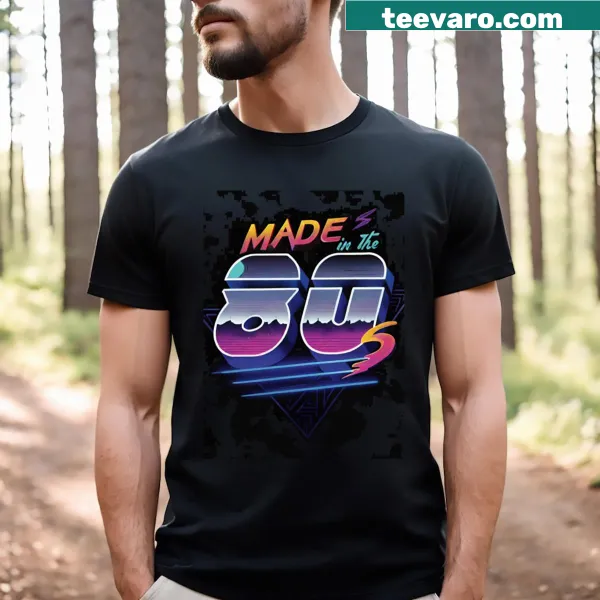 Retro neon design celebrating the 1980s on a T-shirt