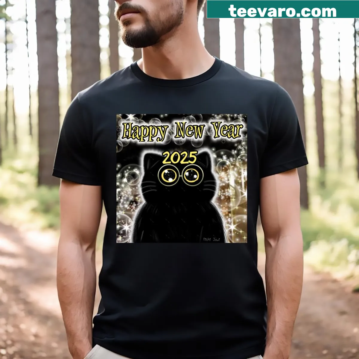 Happy New Year 2025 graphic t-shirt for celebrations — on a men's t-shirt