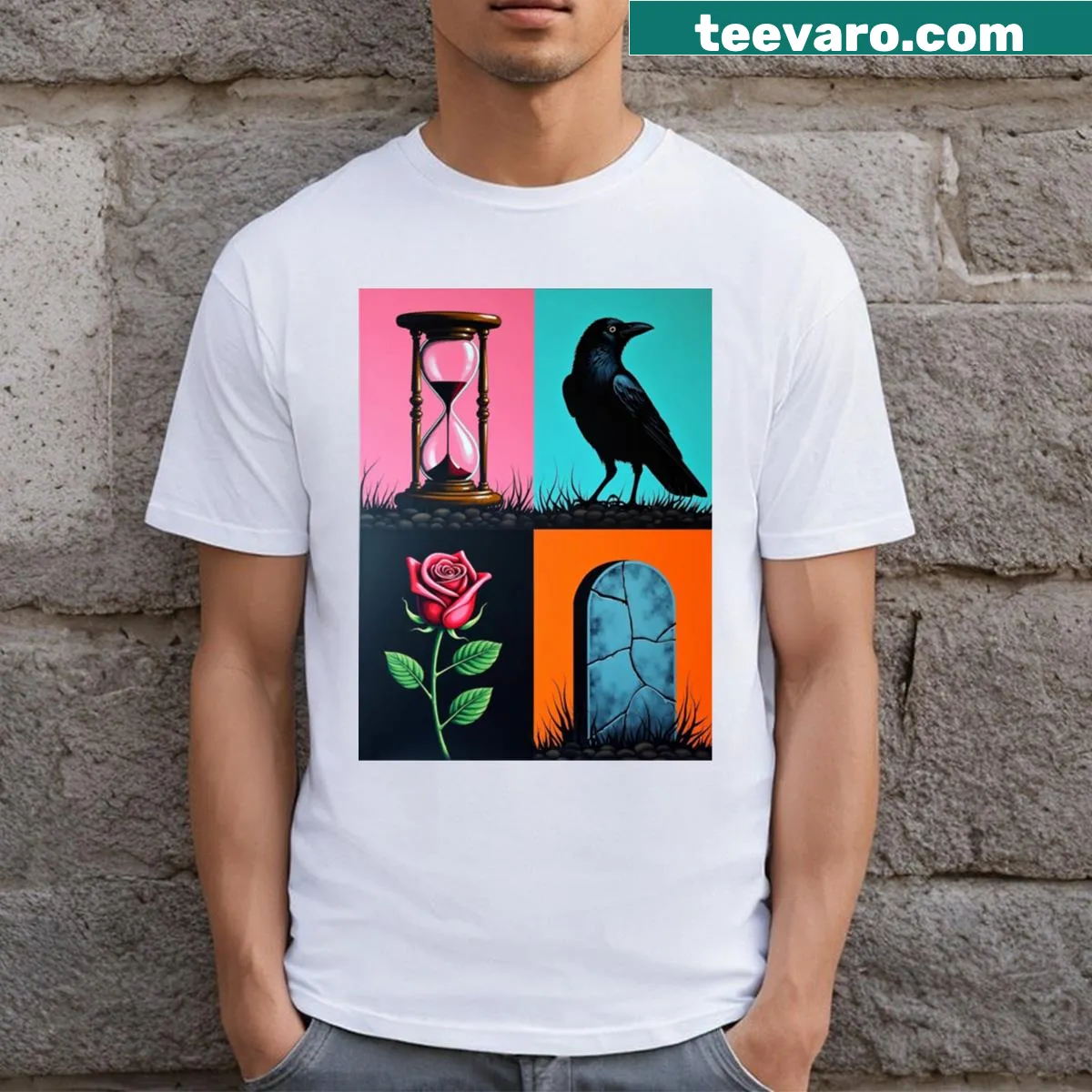 T-shirt featuring abstract typography on modern art concept — on a men's t-shirt