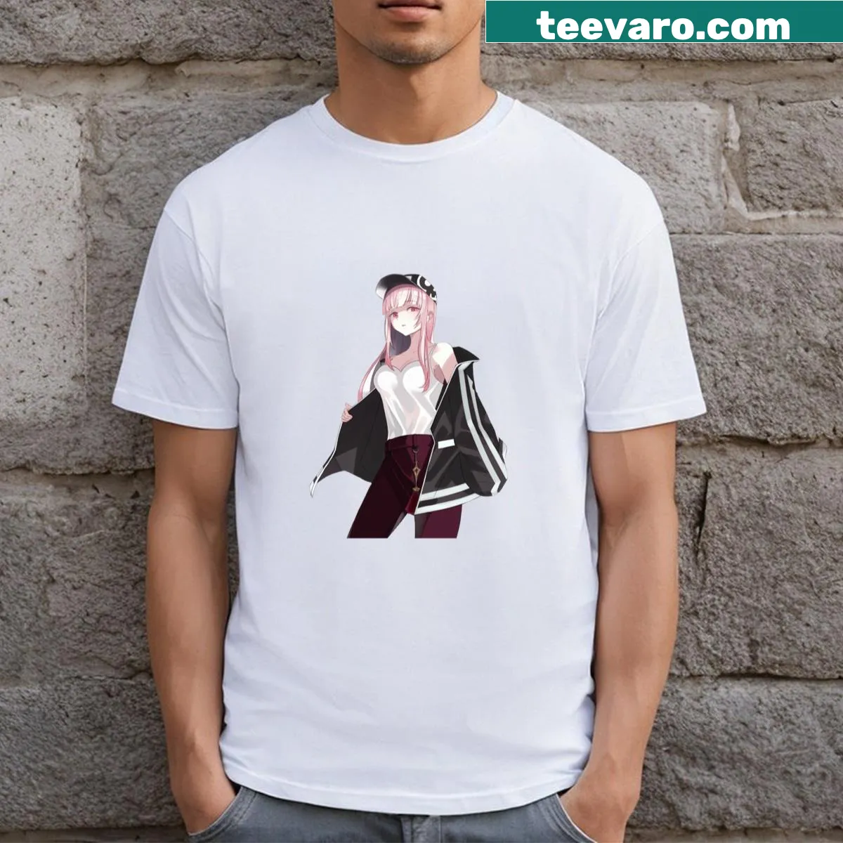 Illustrative t-shirt featuring Mori Calliope from Hololive — on a men's t-shirt
