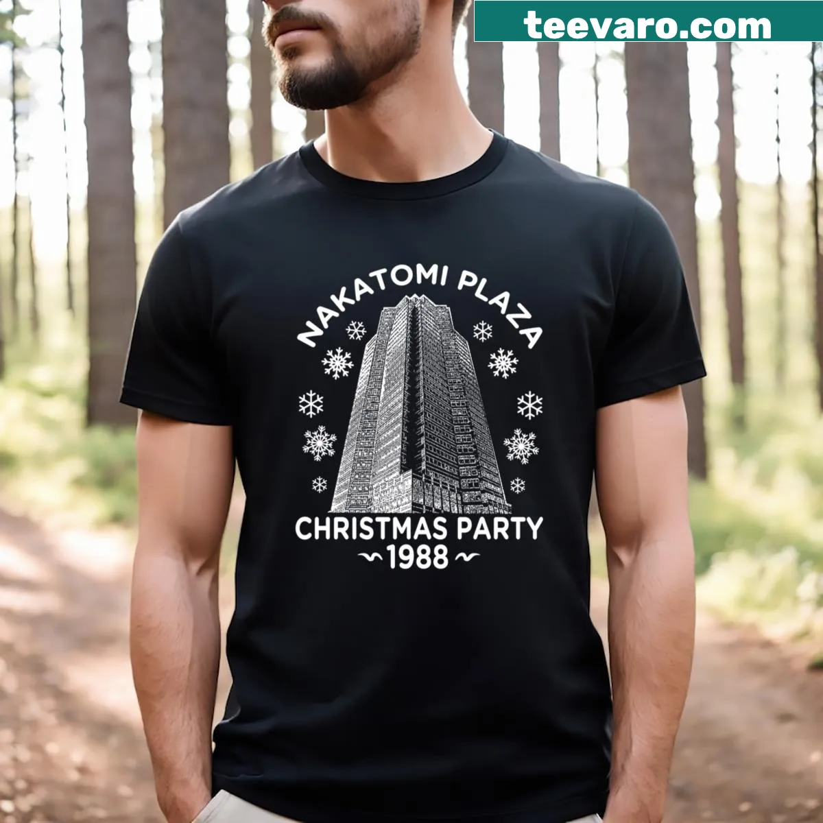 Nakatomi Christmas Party themed illustration on a t-shirt — on a men's t-shirt