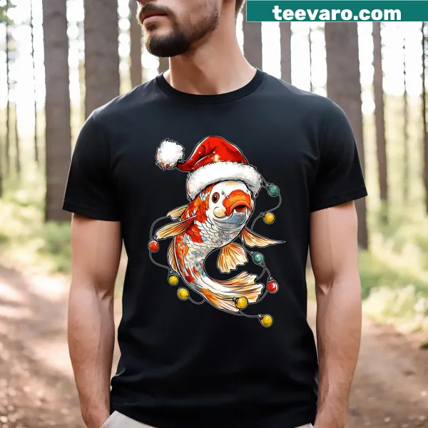 Christmas T-shirt featuring a Nishikigoi carp with a Christmas hat