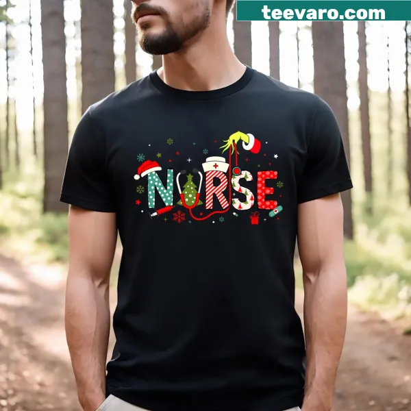 Nursing Christmas T-shirt with festive stethoscope design