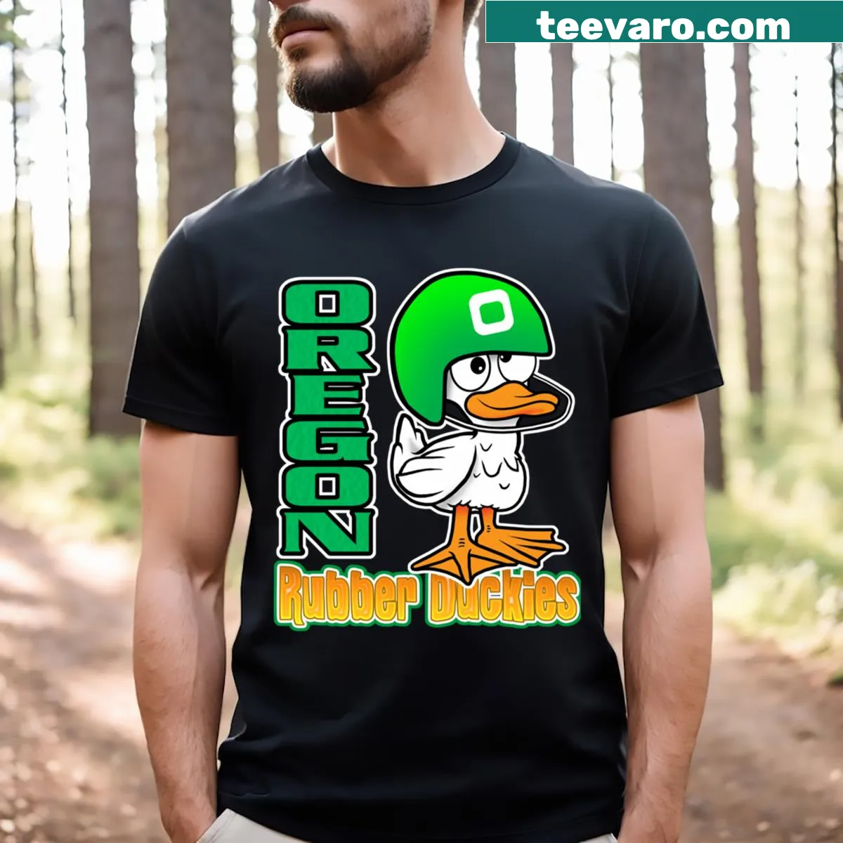 Whimsical T-shirt featuring cartoon rubber duckies — on a men's t-shirt