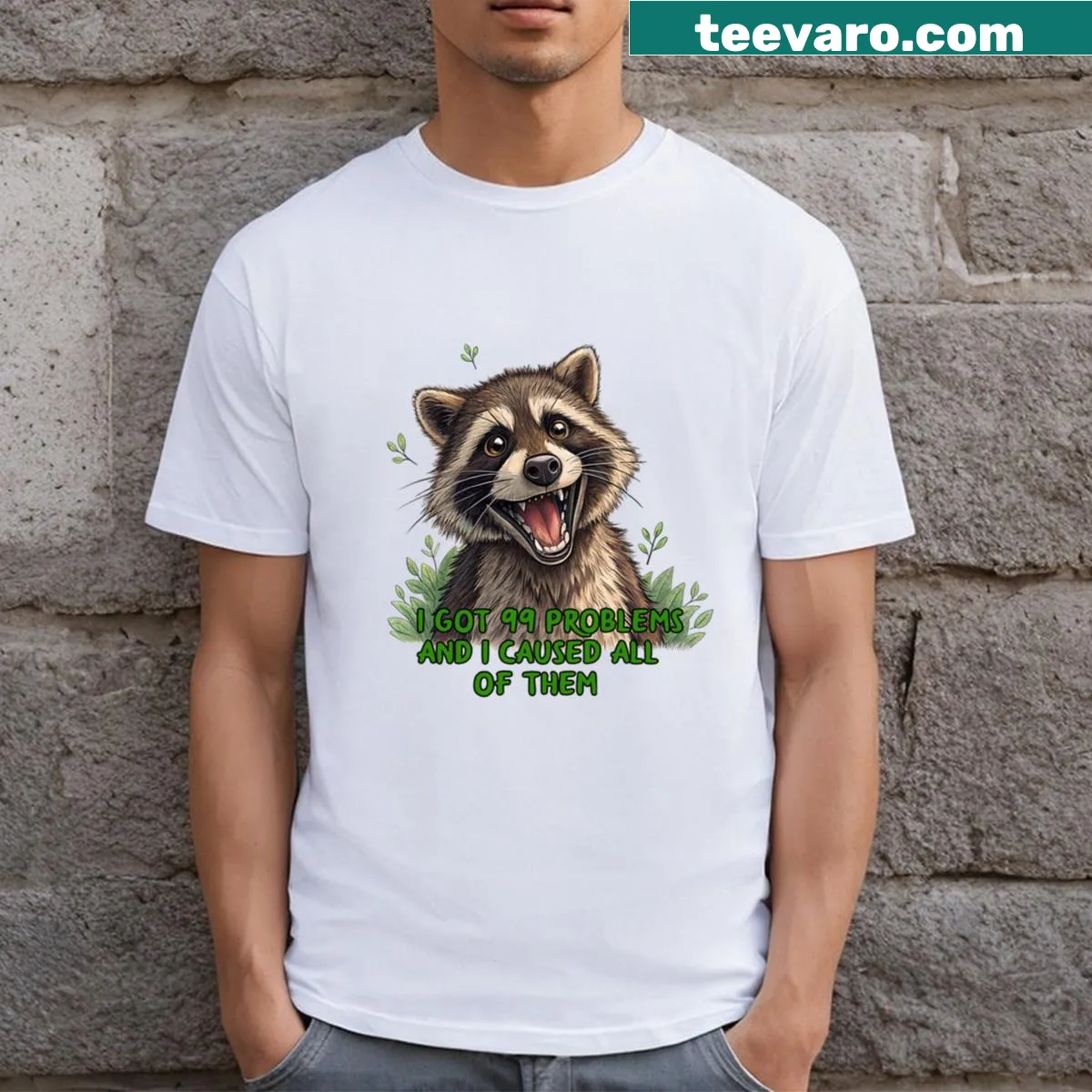 Funny T-shirt with a raccoon and the phrase about problems — on a men's t-shirt