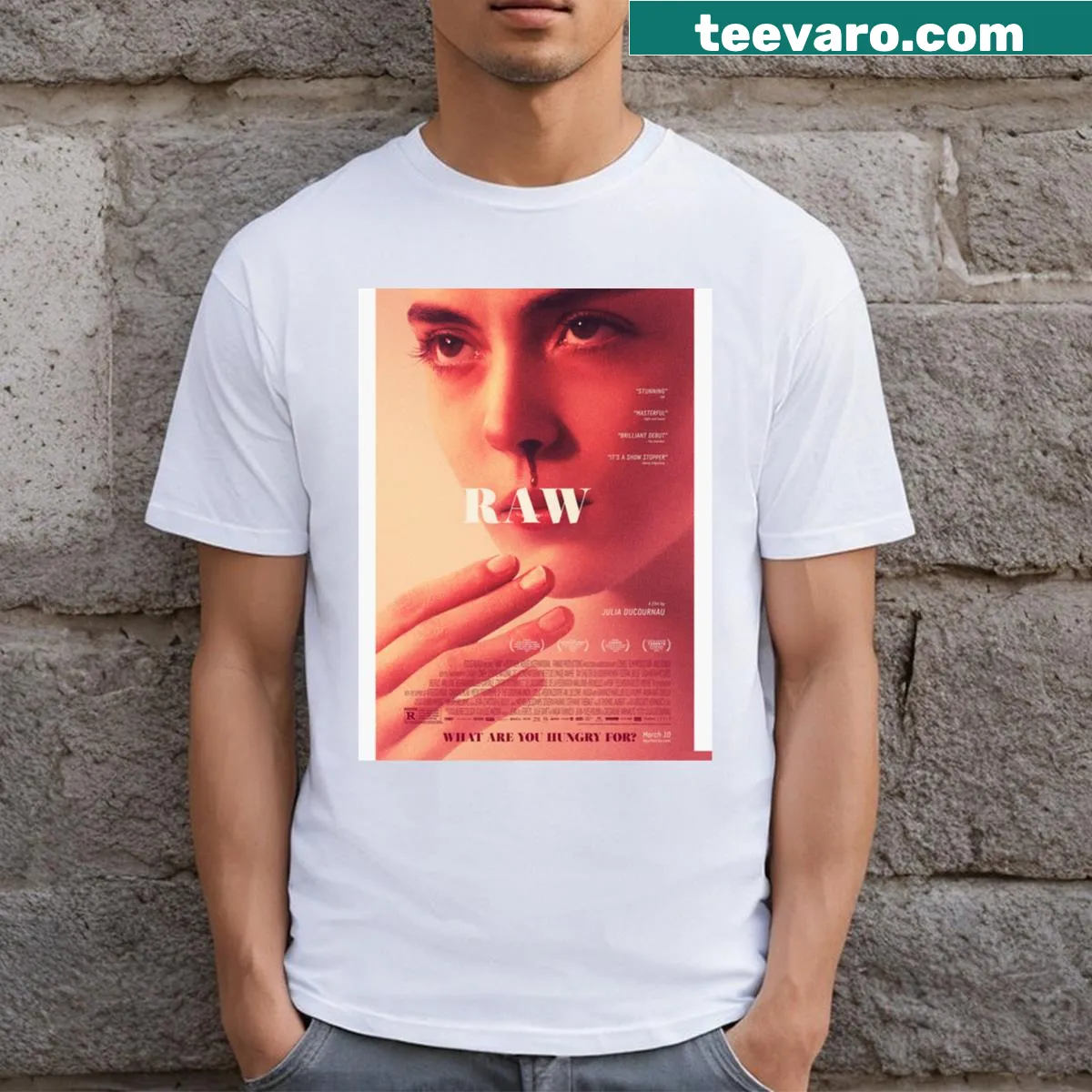 Minimalist design featuring the word 'Raw' in bold typography — on a men's t-shirt