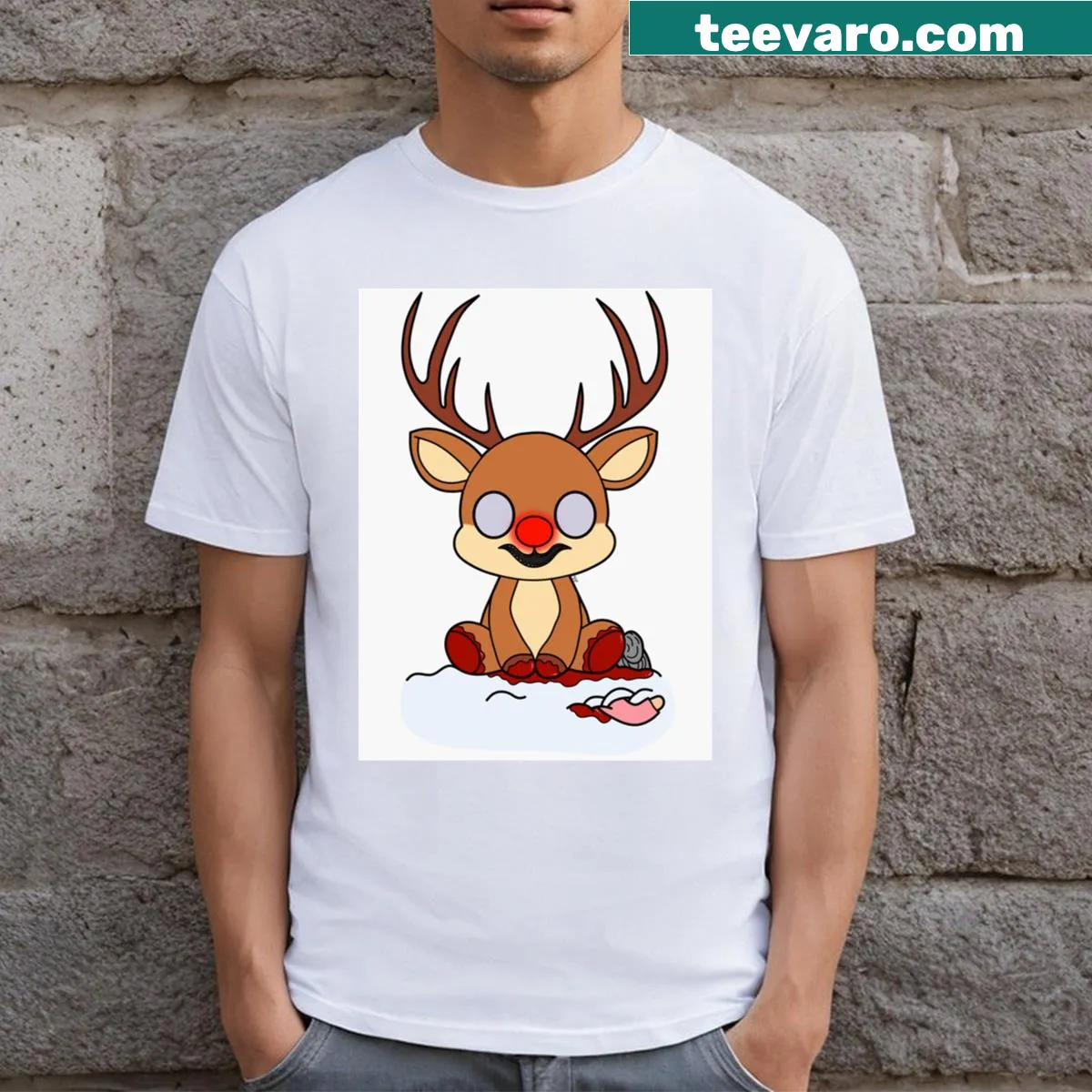 Illustration of a reindeer with a grandma for Christmas — on a men's t-shirt