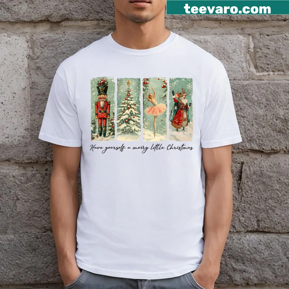 Vintage-style T-shirt with nutcracker ballet design — on a men's t-shirt