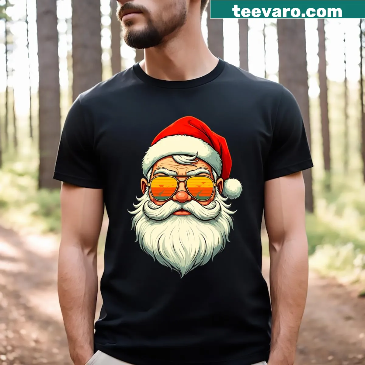 Vintage distressed Santa t-shirt with sunglasses design — on a men's t-shirt
