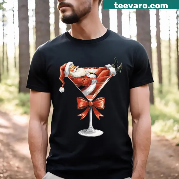 Santa with an espresso martini illustrated on T-shirt