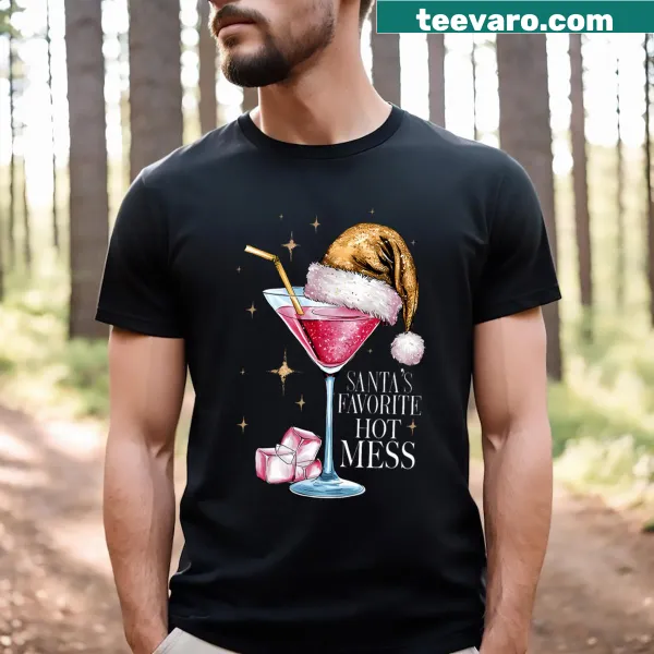 Santa surrounded by margaritas illustrated on T-shirt