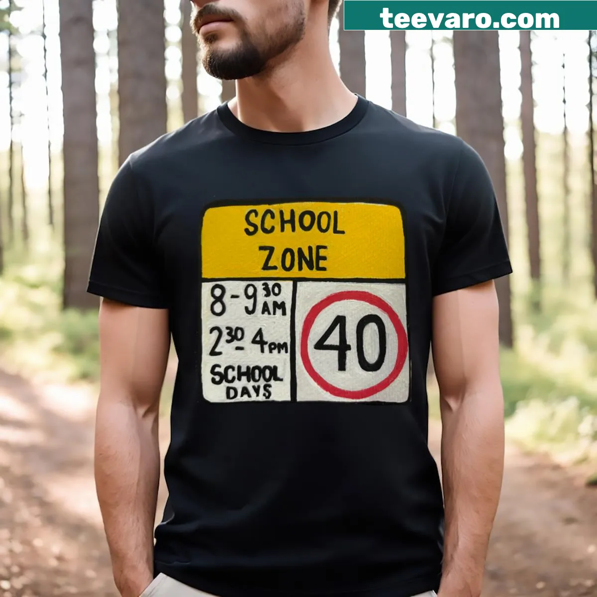 Minimalist school zone sign t-shirt with abstract design — on a men's t-shirt