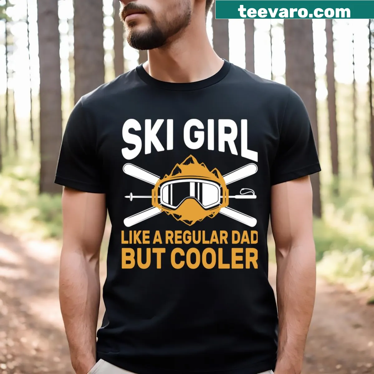 Fun typography t-shirt celebrating women skiers and skiing. — on a men's t-shirt
