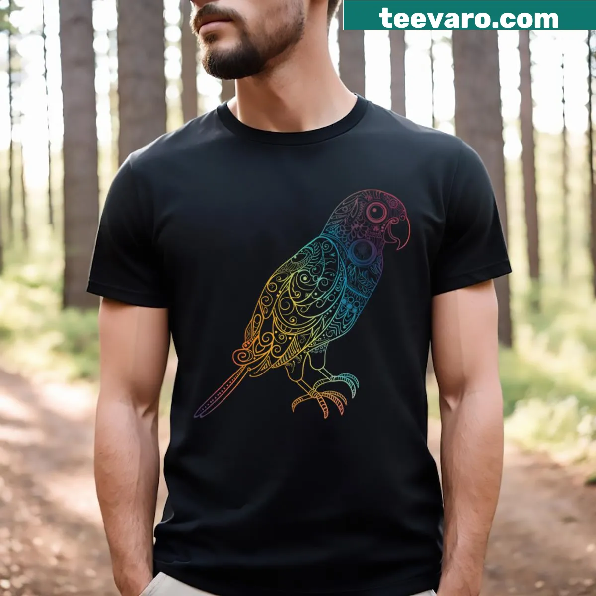 Charming illustration of lovebirds on a t-shirt celebrating nature. — on a men's t-shirt