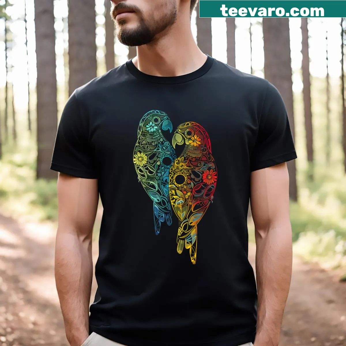 Charming illustration of a lovebird on a casual T-shirt — on a men's t-shirt