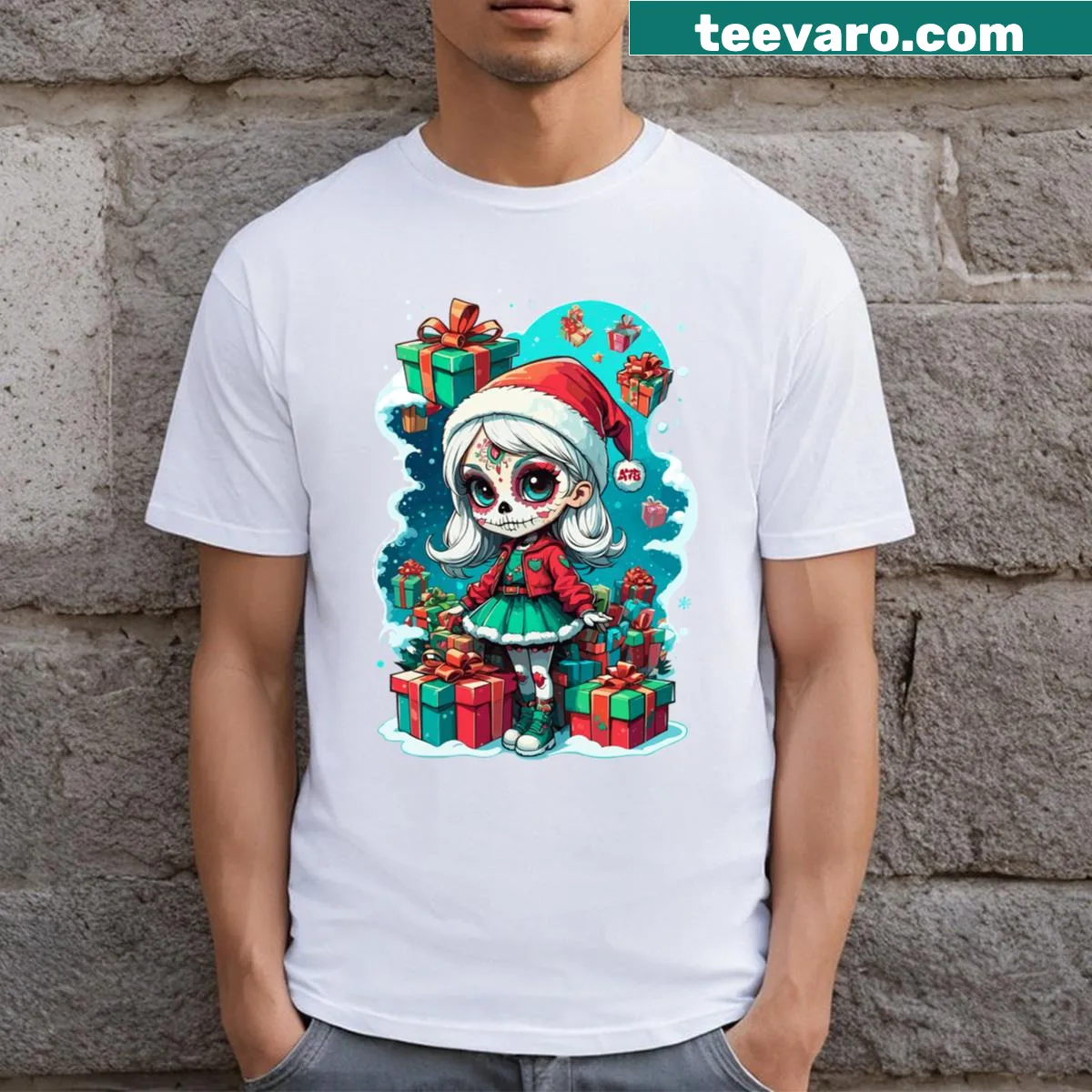 Sugar Skull Girl design for Christmas 2024 on T-shirt — on a men's t-shirt
