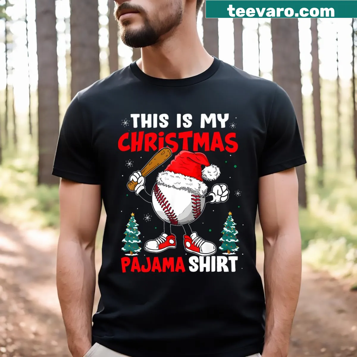 Christmas baseball-themed T-shirt for boys and men — on a men's t-shirt