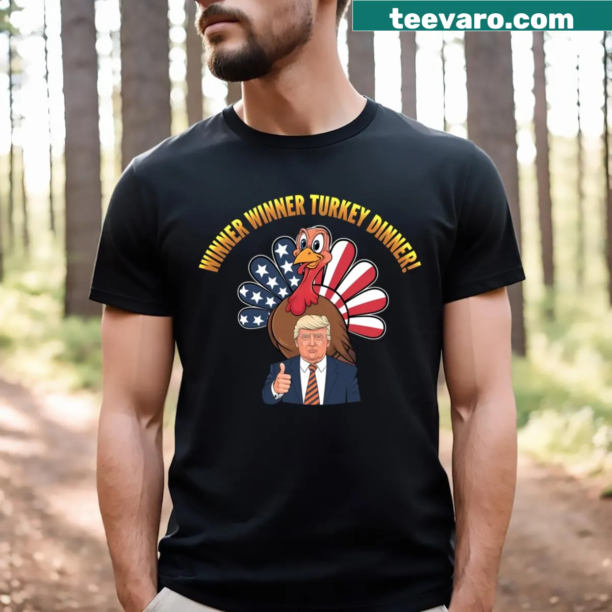 Funny Thanksgiving Trump t-shirt with humorous slogan — on a men's t-shirt