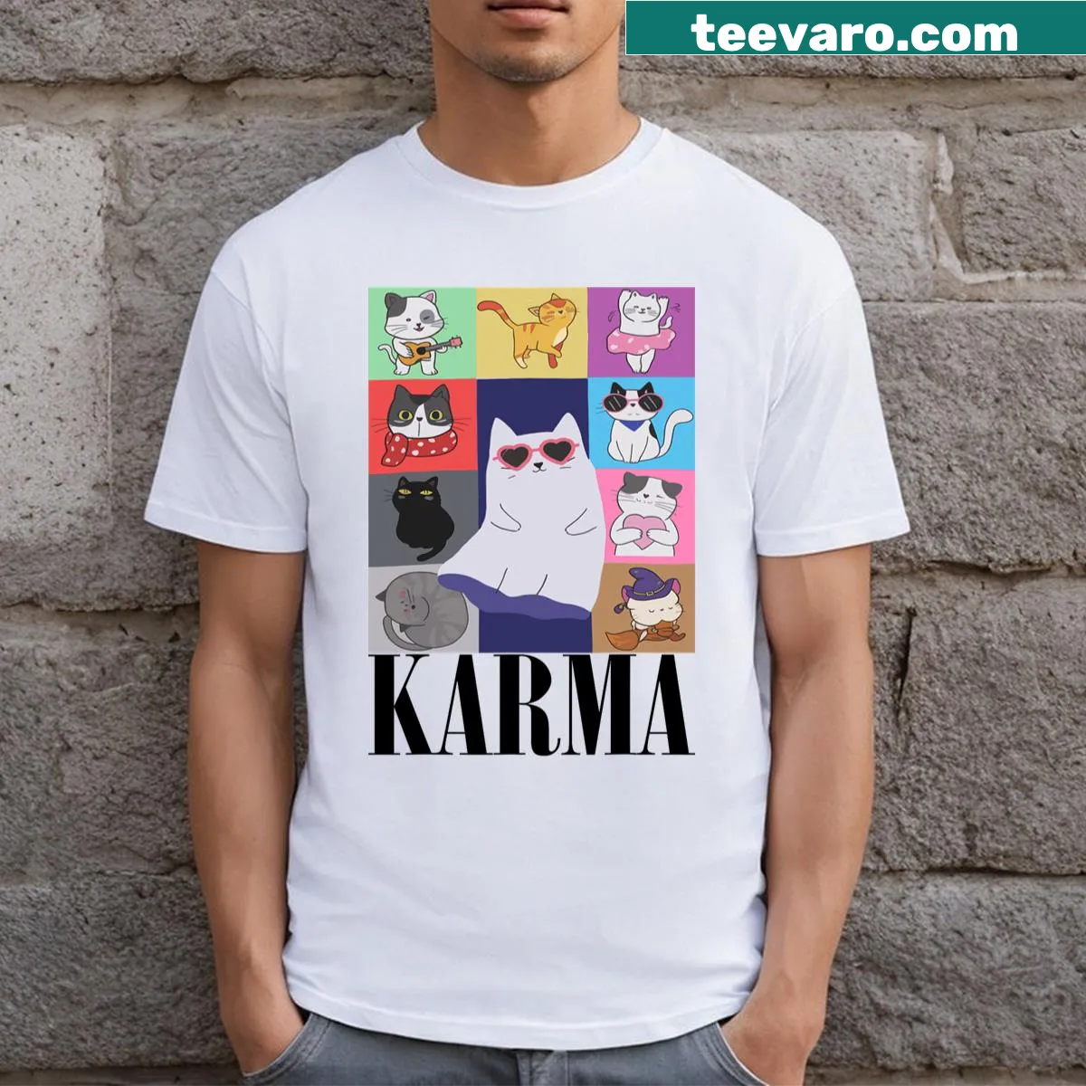 Vintage graphic of cats and music on a t-shirt — on a men's t-shirt