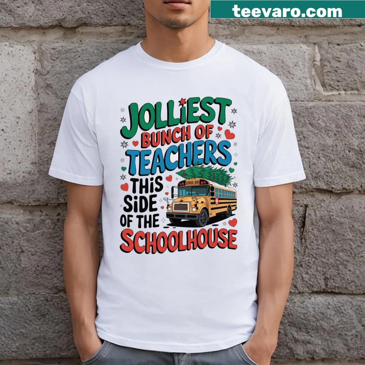 Christmas shirt for teachers with fun typography — on a men's t-shirt