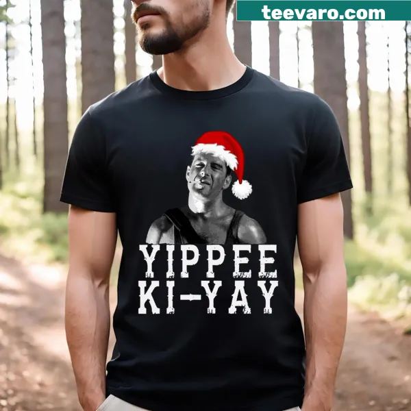 Bold typography T-shirt featuring 'Yippee Ki Yay' for Christmas