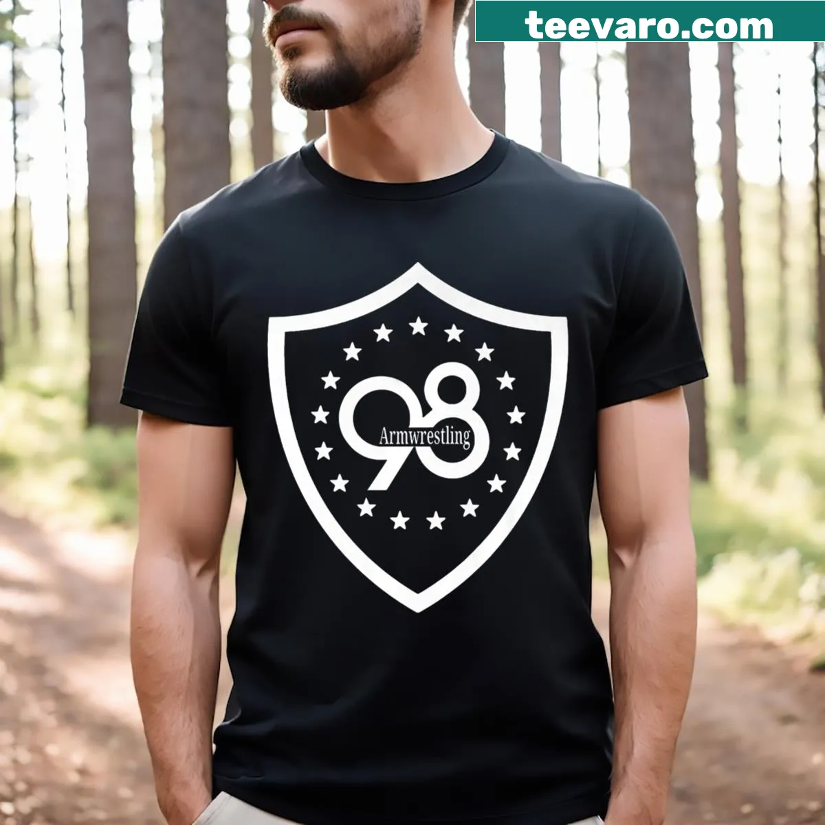 T-shirt with bold typography stating '98 Armwrestling Love' — on a men's t-shirt