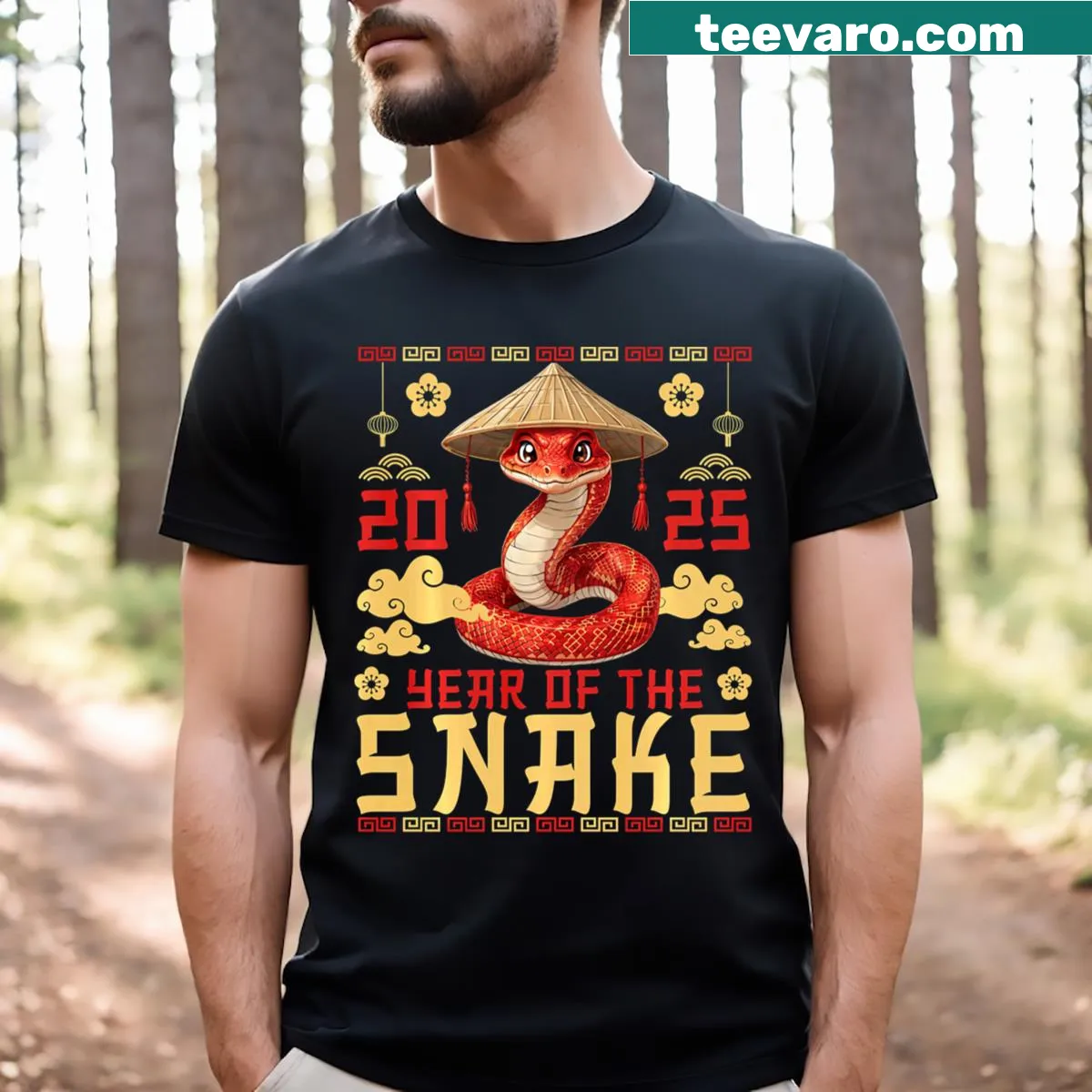 Cultural Year of the Snake t-shirt for Chinese New Year celebrations — on a men's t-shirt