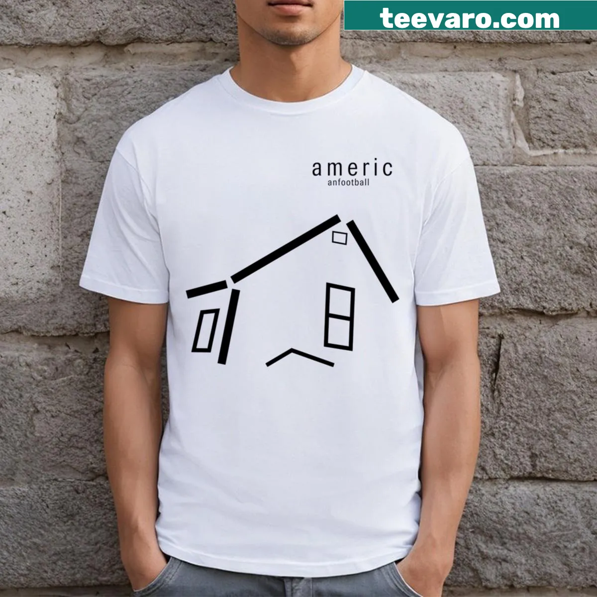 Minimalist t-shirt featuring a silhouette design related to American football — on a men's t-shirt