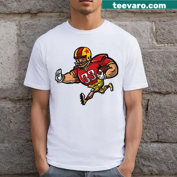 T-shirt featuring bold typography related to American football jerseys