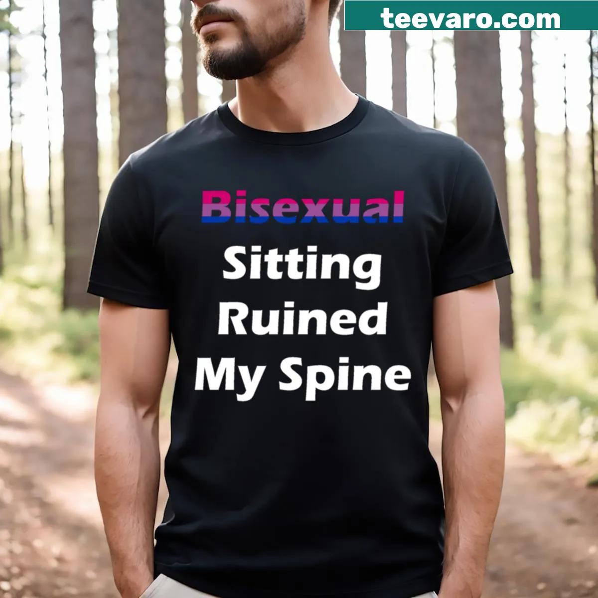 Humorous T-shirt celebrating bisexuality with playful graphic — on a men's t-shirt