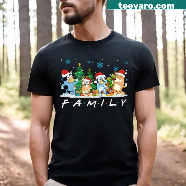 Bluey Family Christmas T-shirt with humorous illustrations for kids