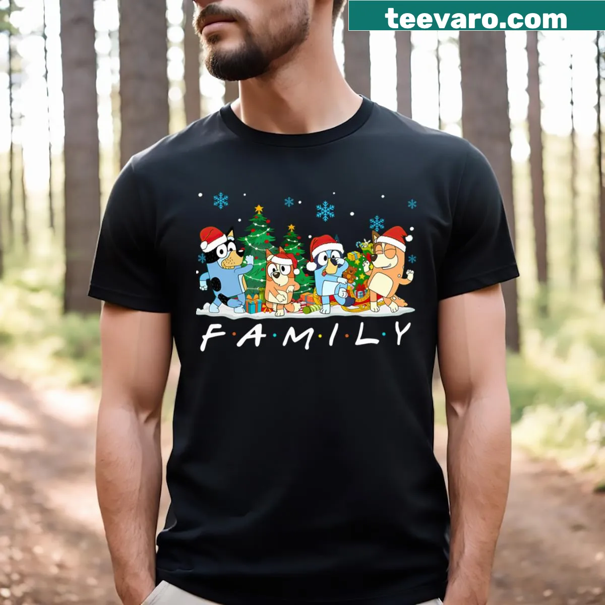 Bluey Family Christmas T-shirt with humorous illustrations for kids — on a men's t-shirt