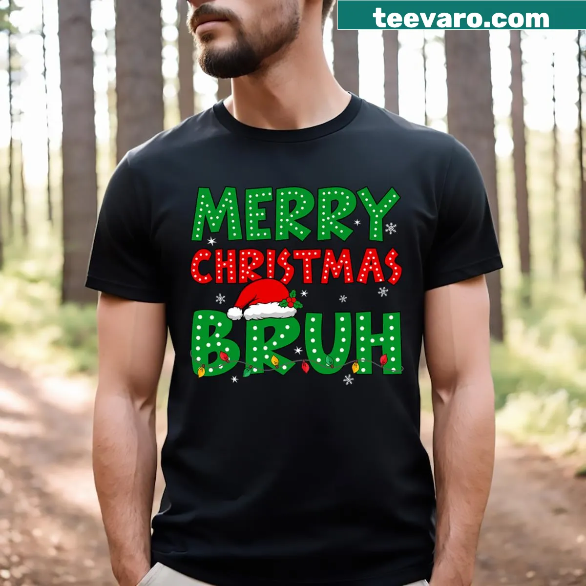 Funny 'bruh' meme T-shirt for Christmas — on a men's t-shirt