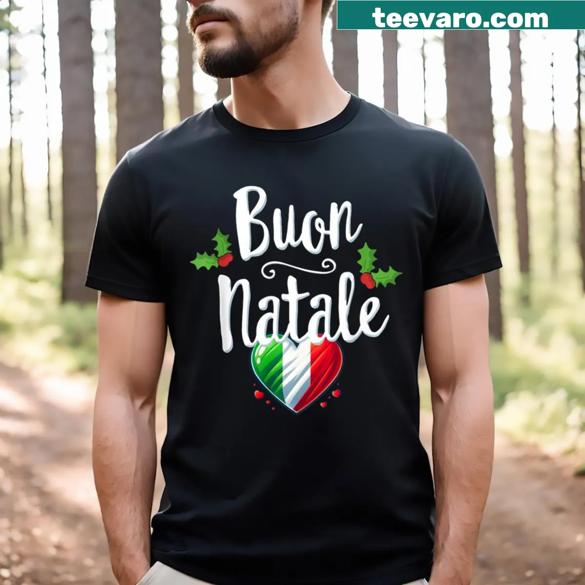 Buon Natale Italian Christmas T-shirt celebrating holiday pride — on a men's t-shirt