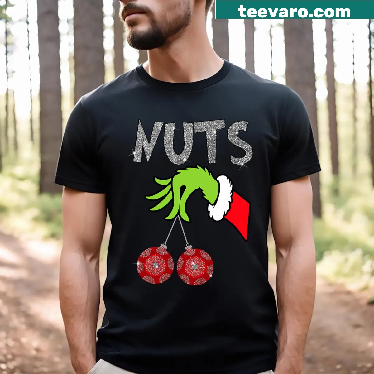 Matching Chest Nuts Xmas T-shirt for couples with playful design — on a men's t-shirt