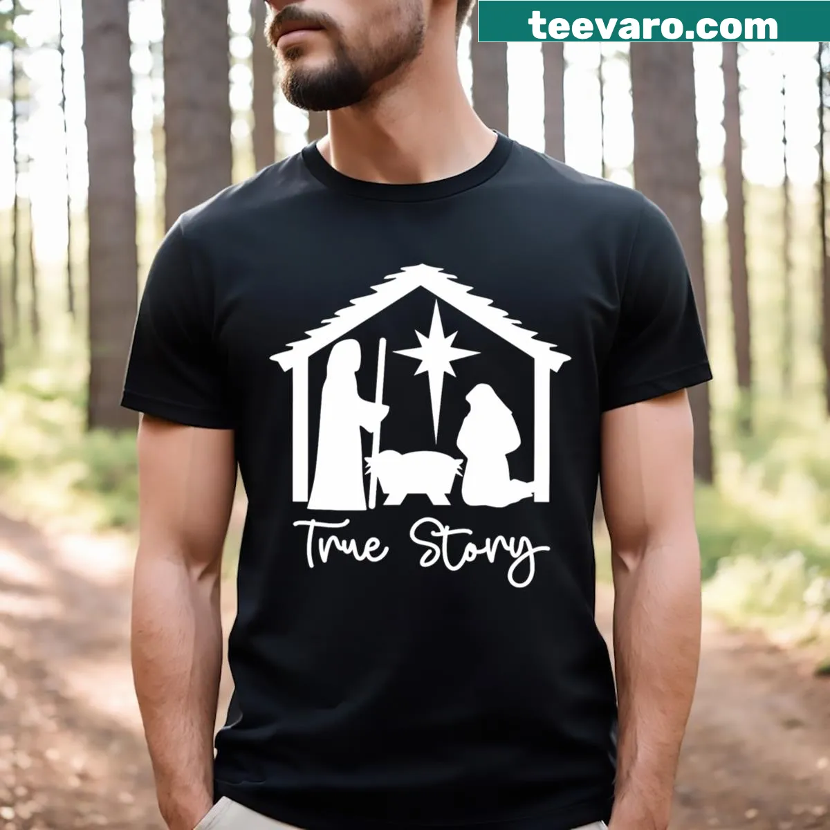 Illustration of Christmas nativity scene on T-shirt — on a men's t-shirt