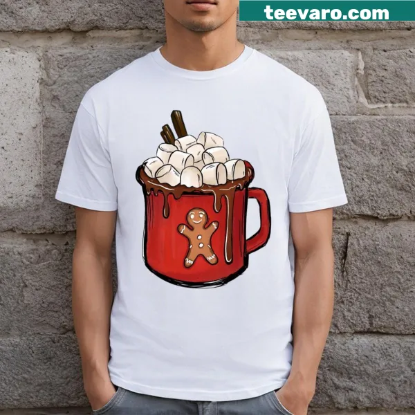 Festive T-shirt featuring a cheerful Christmas cup design.