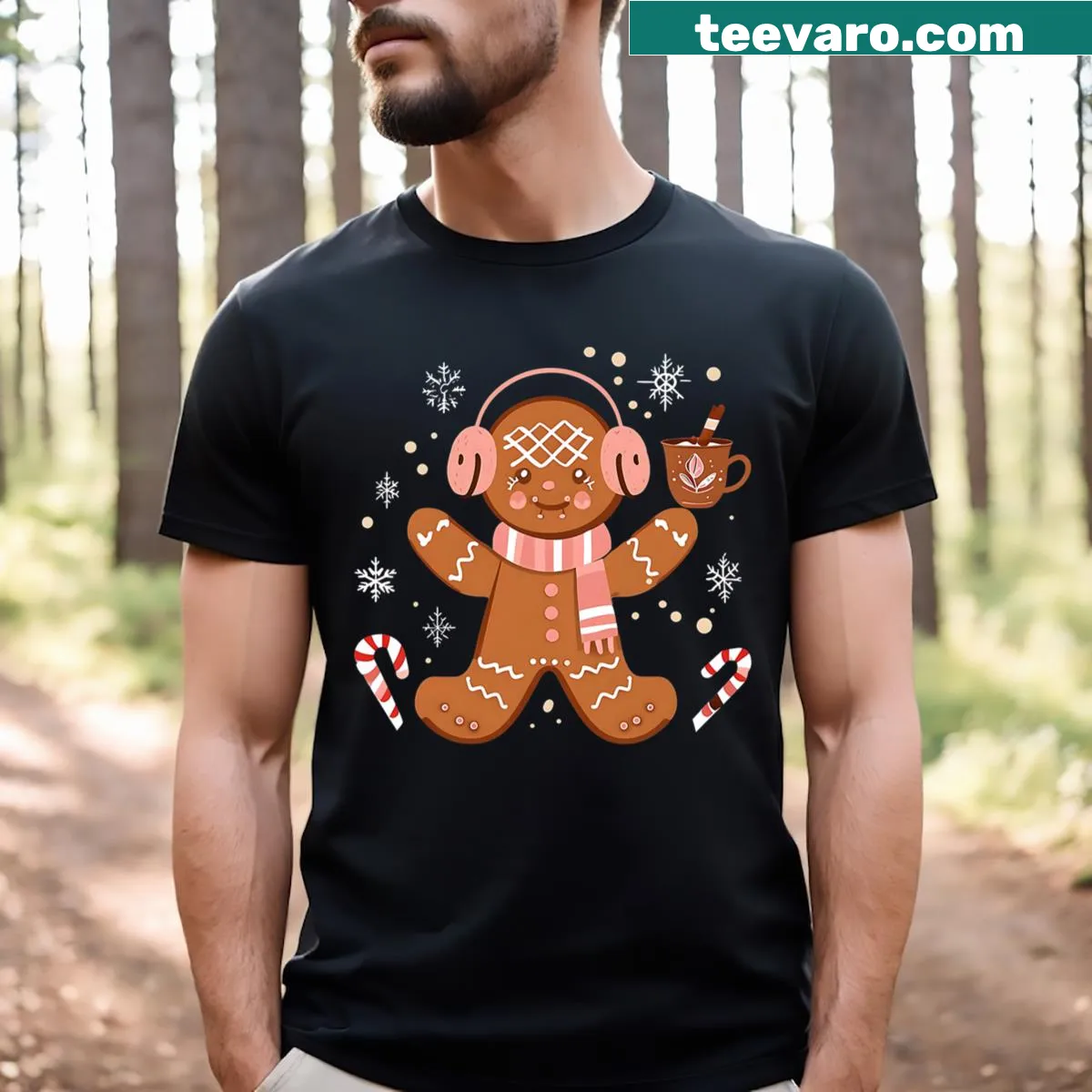 Cute gingerbread winter novelty T-shirt for kids and men — on a men's t-shirt