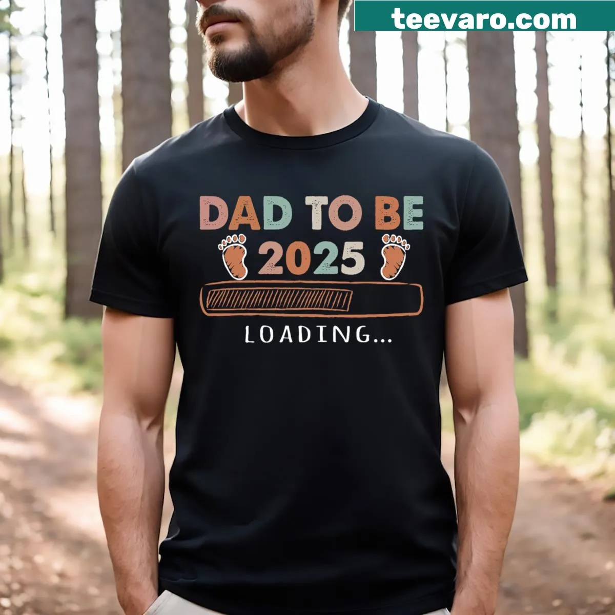 Expecting Dad T-shirt with 'Dad To Be 2025 Loading' graphic — on a men's t-shirt