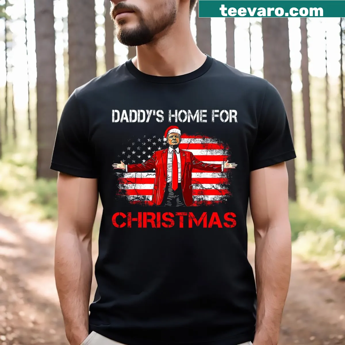 Playful Christmas T-shirt with Santa and humorous text — on a men's t-shirt