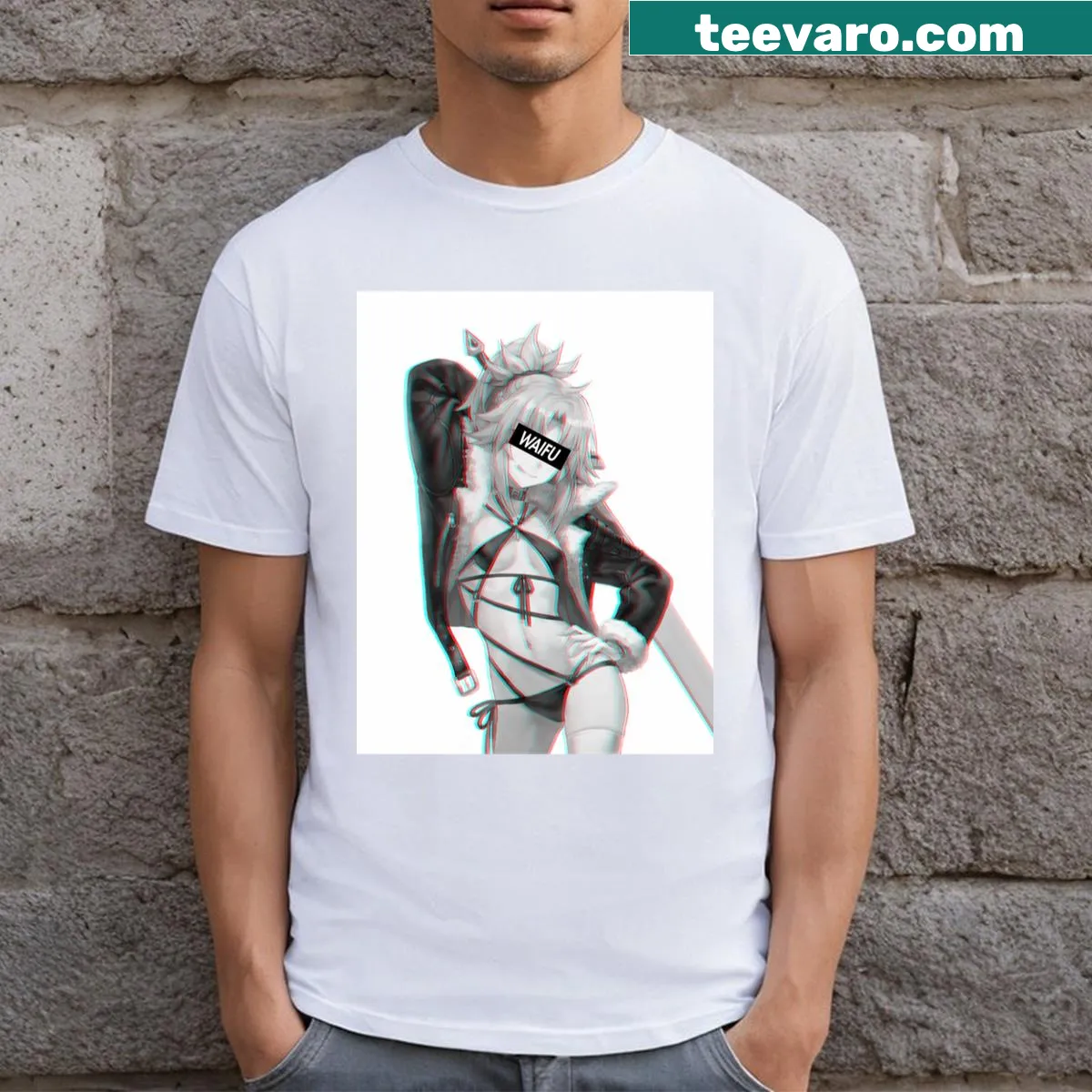 T-shirt with bold text 'Waifu Material' from Fategrand Order — on a men's t-shirt