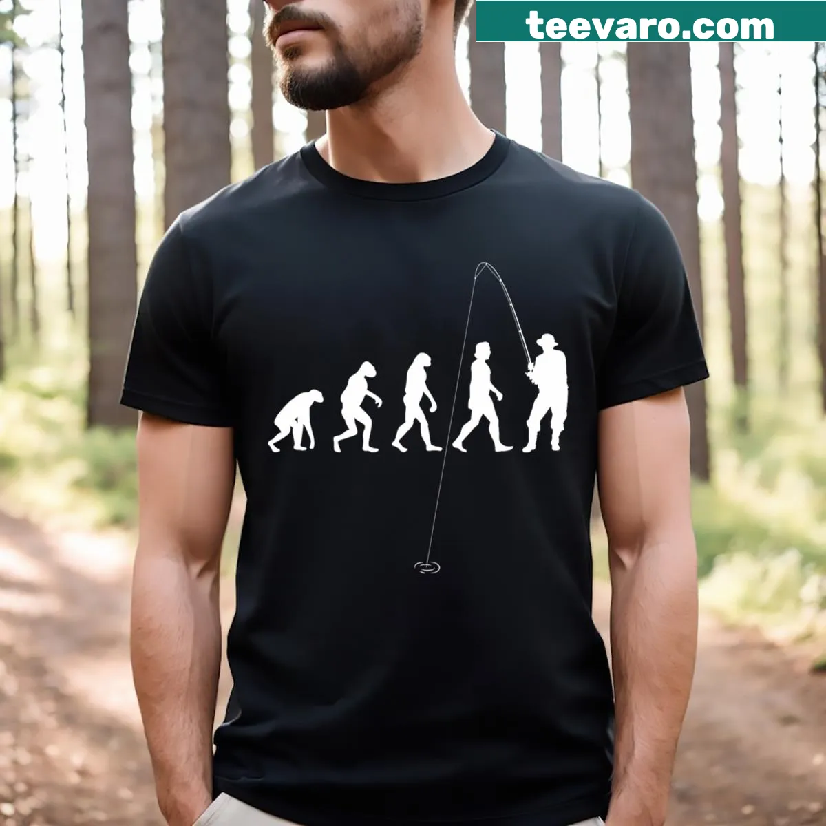 Fisherman evolution T-shirt with angler illustration — on a men's t-shirt