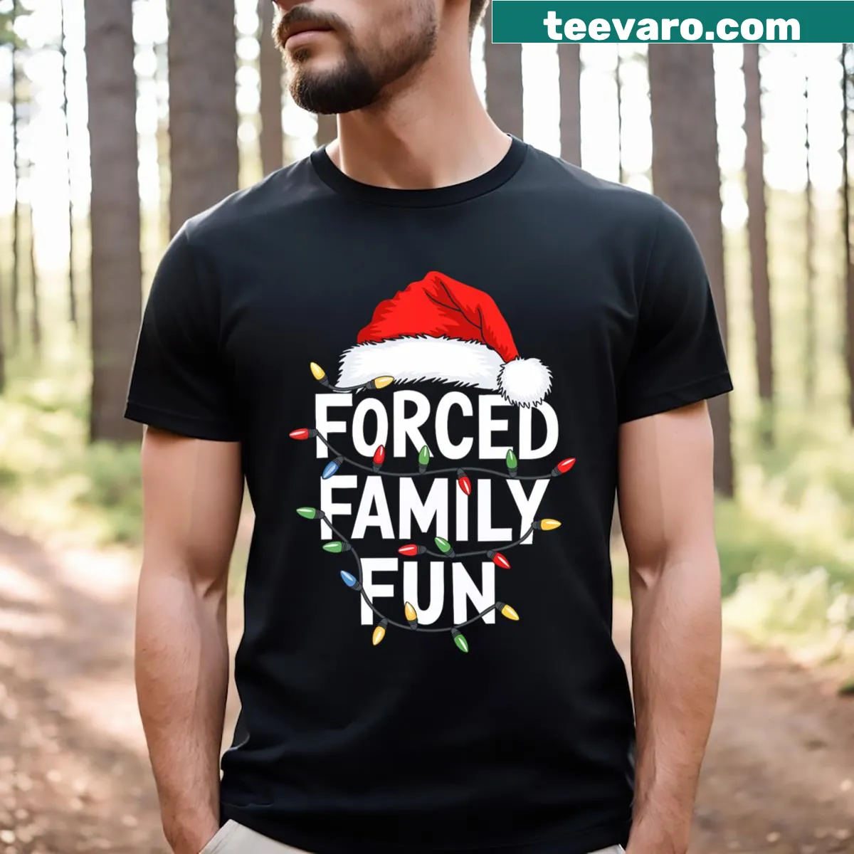 Cozy family-themed illustration on Christmas t-shirt — on a men's t-shirt
