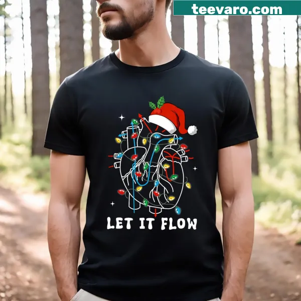 Funny cardiac nurse t-shirt with heart graphic and Santa hat