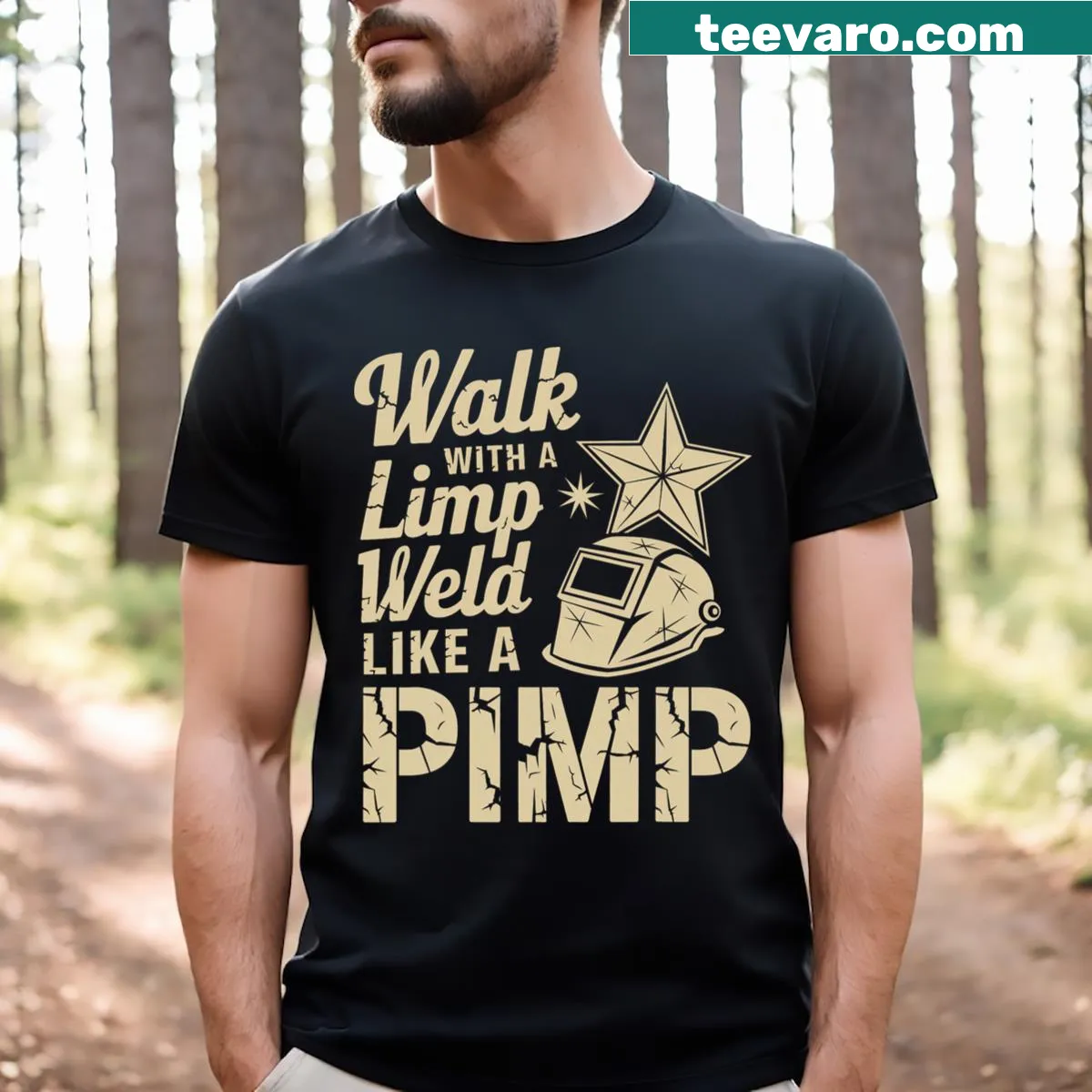 Humorous welding-themed t-shirt with a clever phrase — on a men's t-shirt
