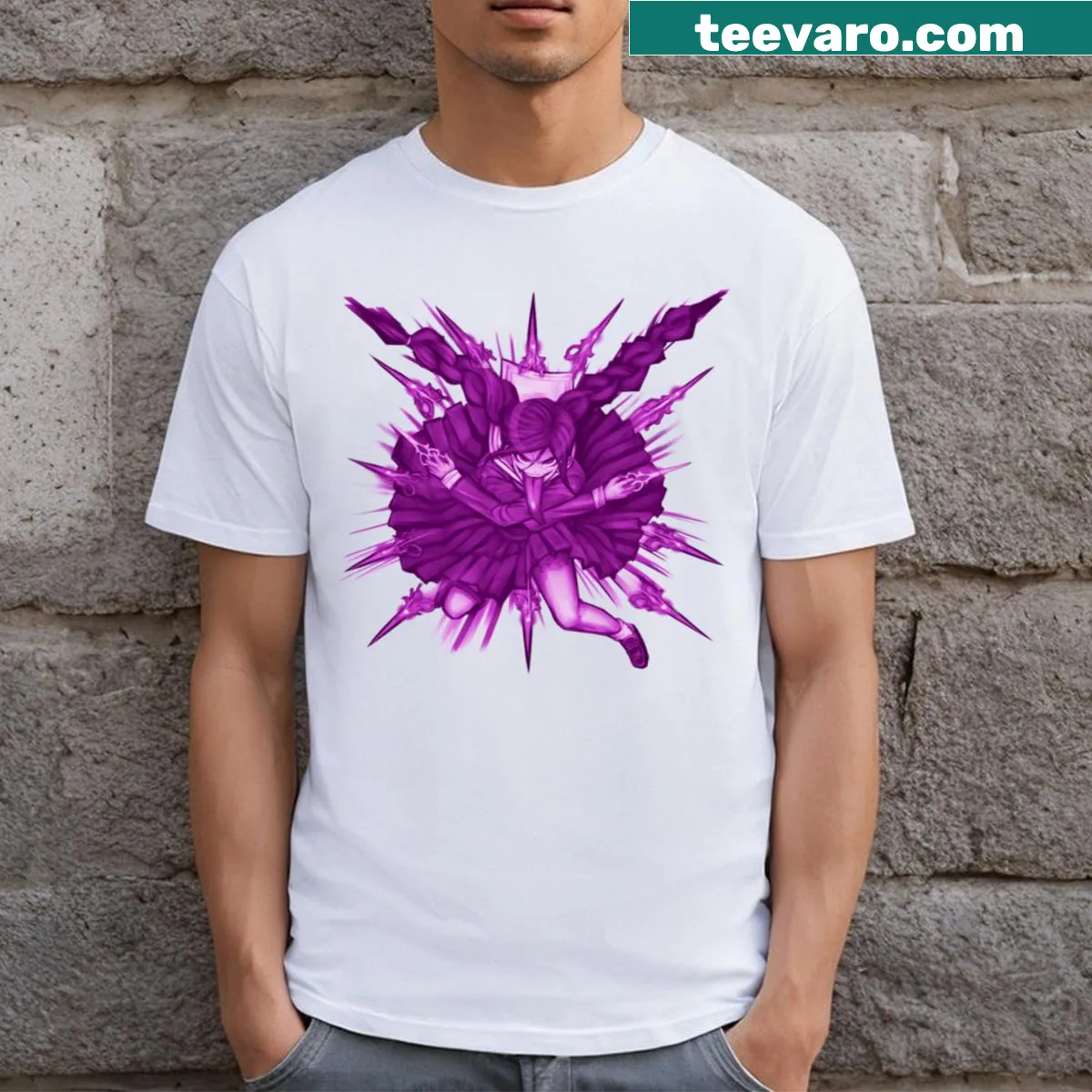 Monochromatic design featuring Genocider Syo character — on a men's t-shirt