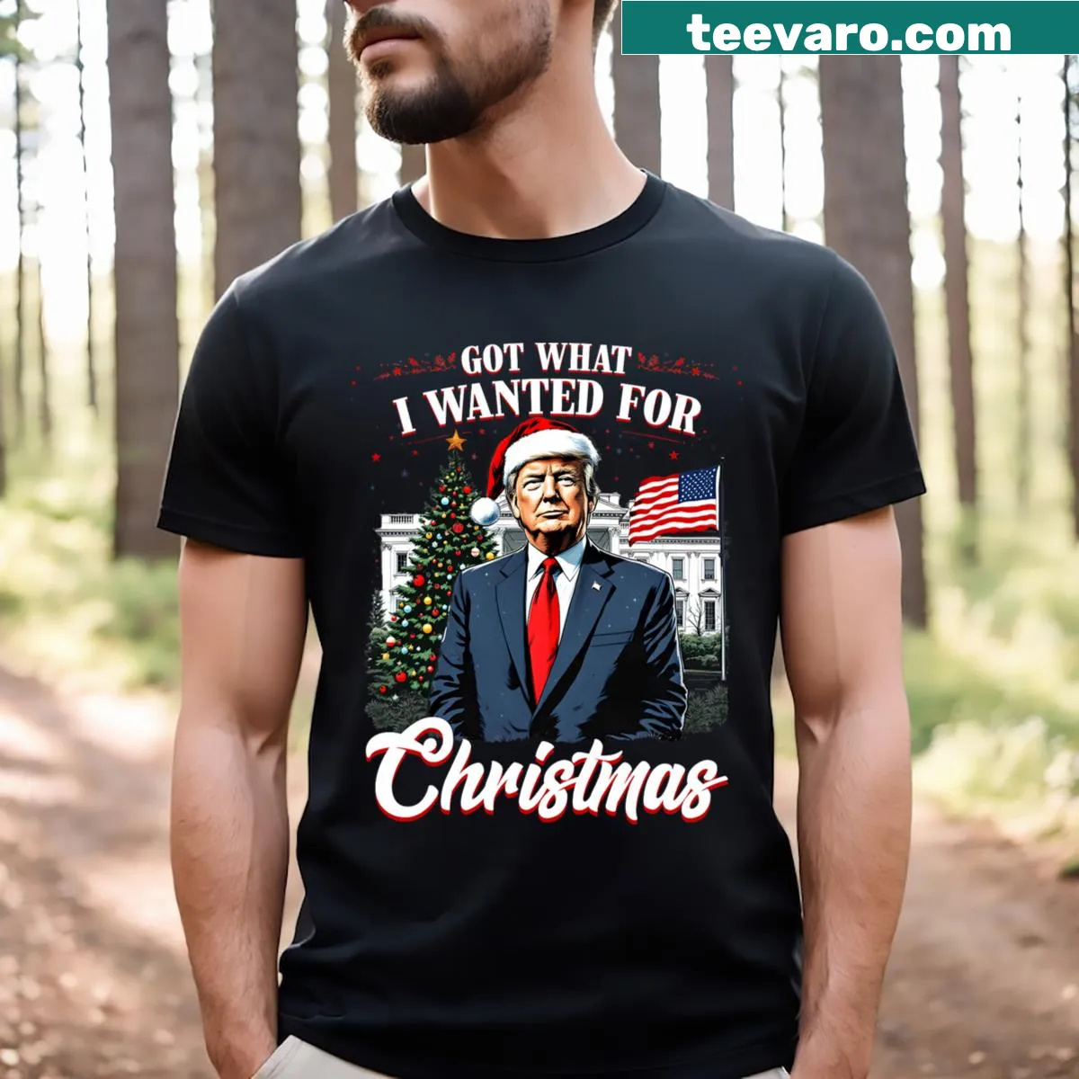 Political humor T-shirt referencing Christmas and Trump 2024 — on a men's t-shirt
