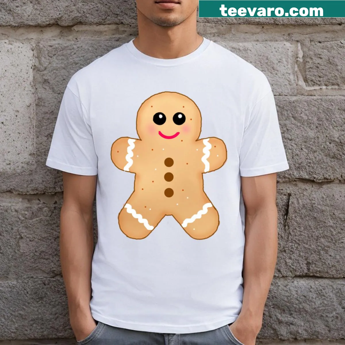 Cute happy gingerbread man illustration on t-shirt — on a men's t-shirt