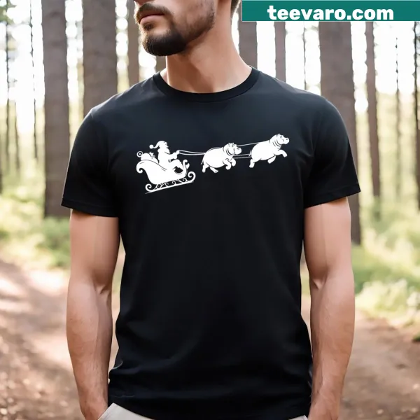 Cute hippo Santa sleigh design on kids' t-shirt