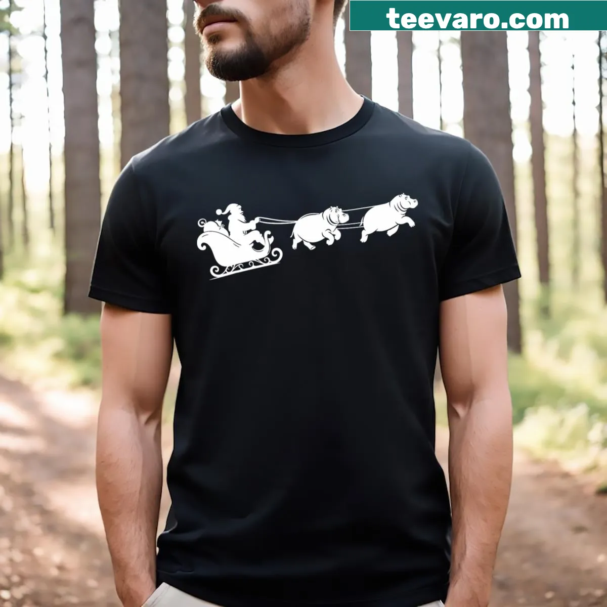 Cute hippo Santa sleigh design on kids' t-shirt — on a men's t-shirt